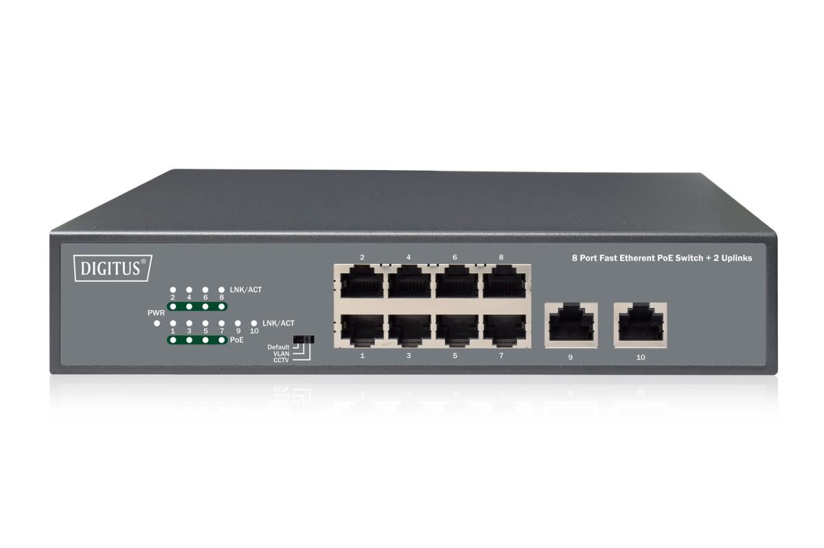 EU Product - 8-Port Fast Ethernet PoE Netwrkswitch, Desktop, unmanaged, 2 Uplink Ports RJ45,120 W, af/at thumbnail