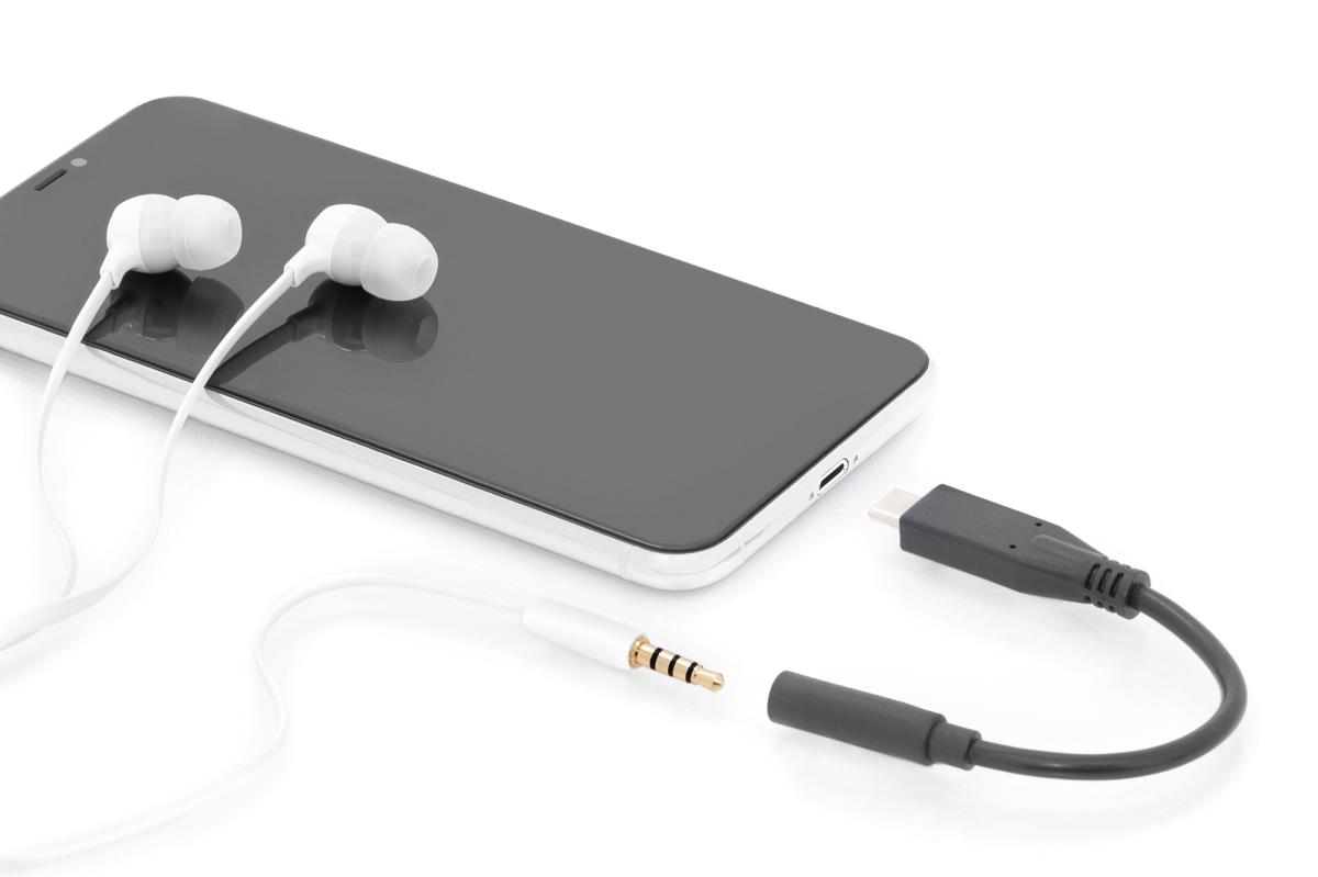 EU Product - USB C Audio Adapterkabel Typ C -Klinke St/Bu 0,2m,sw thumbnail
