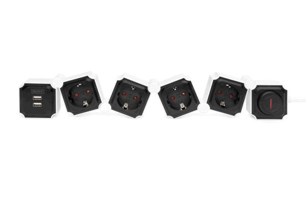 EU Product - Steckdosenleiste 4x + 2USB, Schalter, Flexibel 1,6m thumbnail