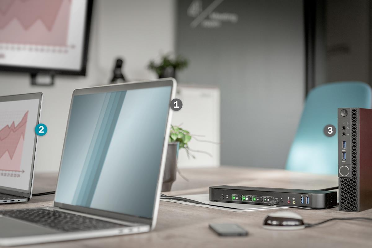 EU Product - KVM Switch 4-Port, 4K60Hz, 4x DP in, 1x DP/HDMI out thumbnail