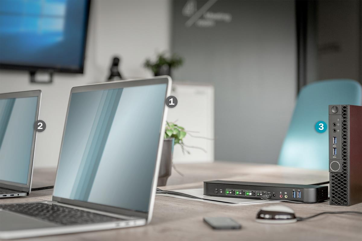 EU Product - KVM Switch 4-Port, 4K60Hz, 4x DP in, 1x DP/HDMI out thumbnail