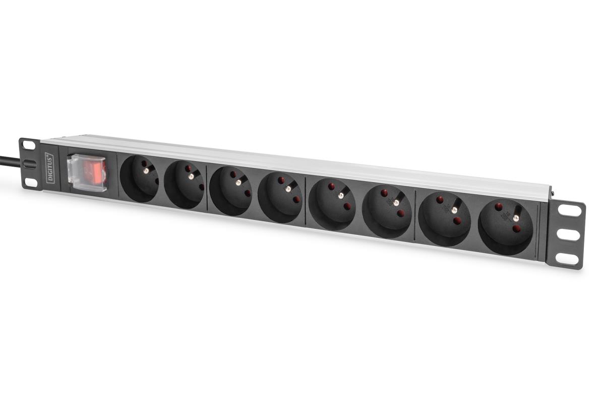EU Product - Socket strip with aluminum profile and switch, 8-way CEE 7/5, 2 m supply cable with earthing contact plug thumbnail