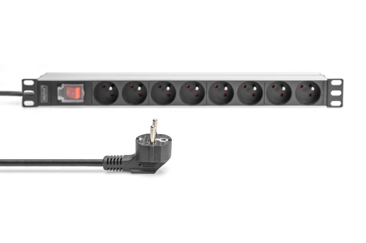 EU Product - Socket strip with aluminum profile and switch, 8-way CEE 7/5, 2 m supply cable with earthing contact plug thumbnail