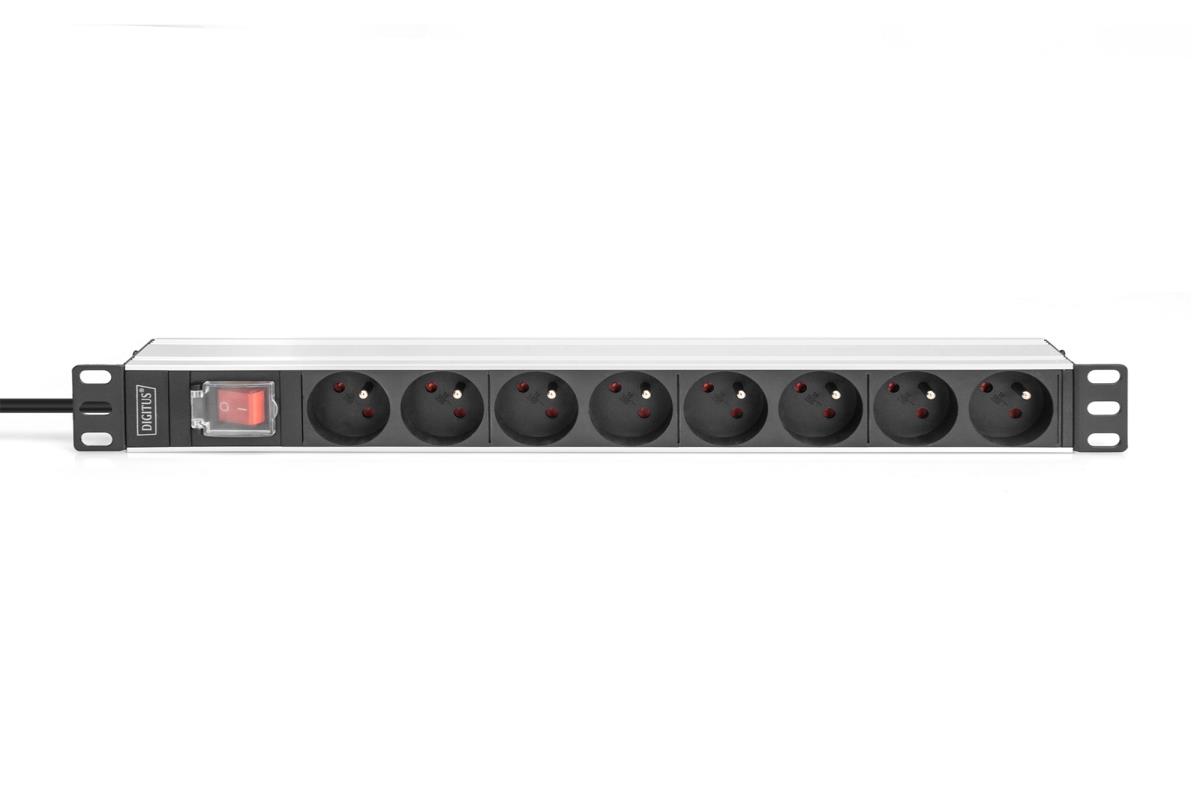 EU Product - Socket strip with aluminum profile and switch, 8-way CEE 7/5, 2 m supply cable with earthing contact plug thumbnail