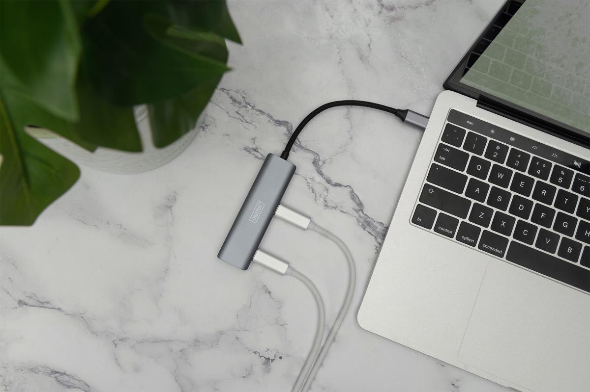 EU Product - USB-C-Hub  4-Port 3.1->4xC3.1 integr. Kabel   silber thumbnail