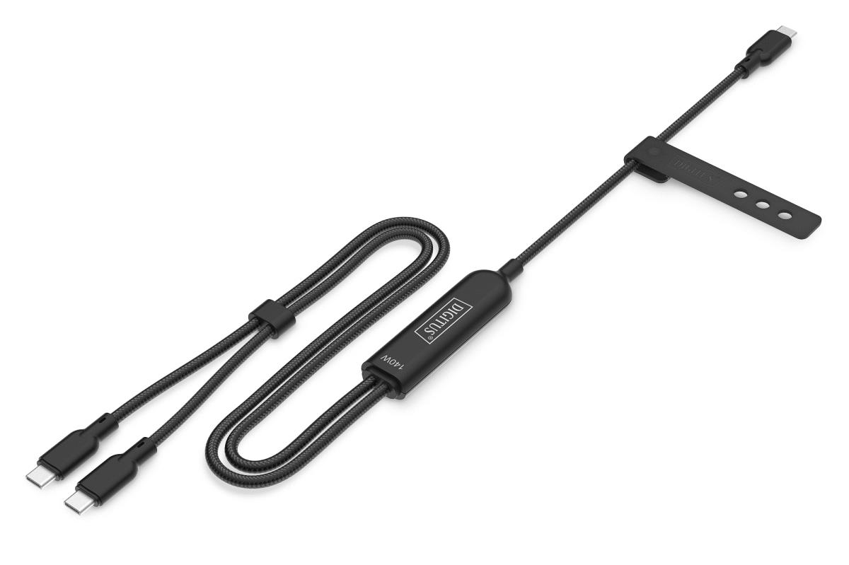 EU Product - 2-in-1 Ladekabel USB-C 140W, 1,8m schwarz thumbnail