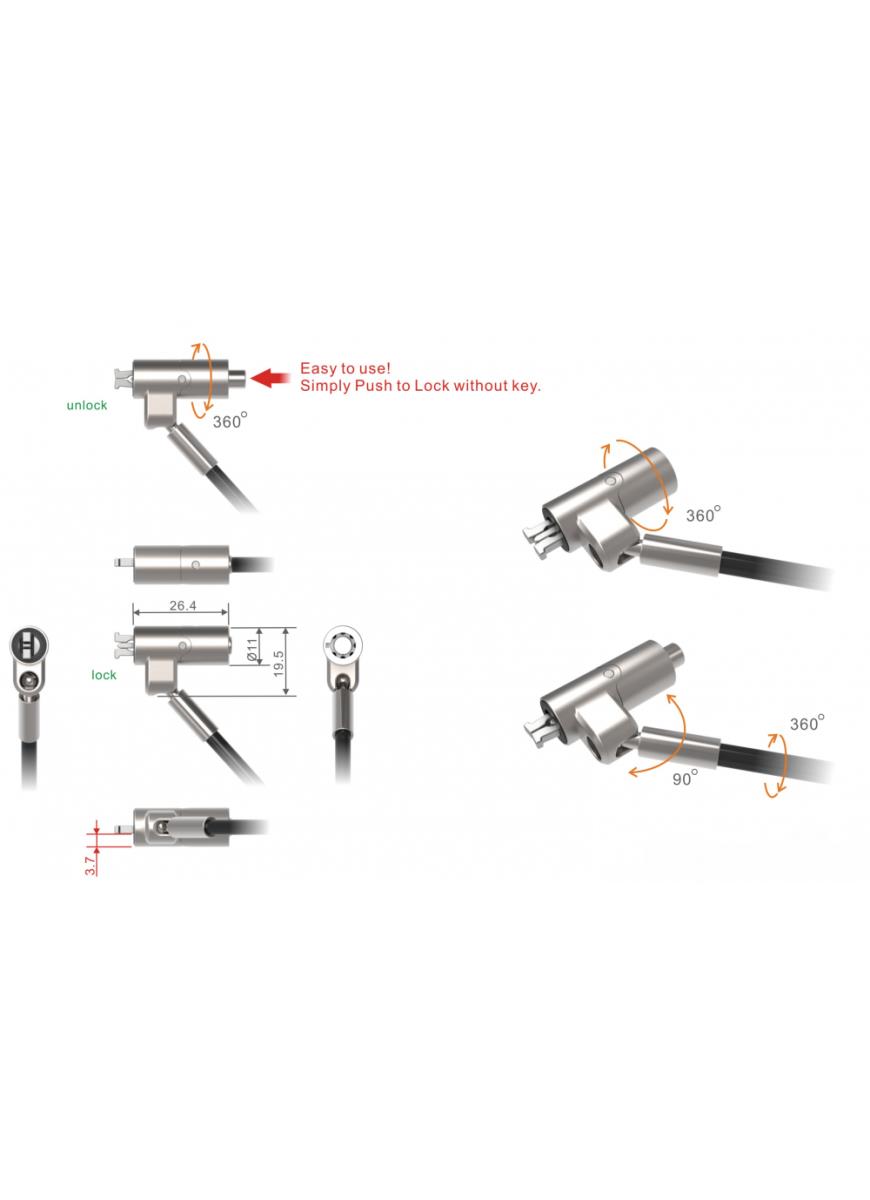 Port Nano Security cable for Ultrabook and devices with a Nano security slot; Slim size : 11mm keyed tubular barrel. Administrator / master key available separately thumbnail