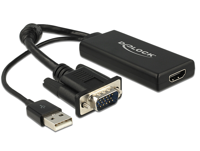 EU Product - VGA zu HDMI Adapter mit Audio schwarz/black 0,25m USB Typ-A Anschluss 0,25m thumbnail