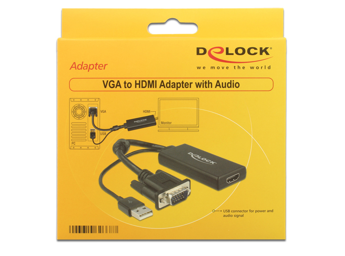 EU Product - VGA zu HDMI Adapter mit Audio schwarz/black 0,25m USB Typ-A Anschluss 0,25m thumbnail
