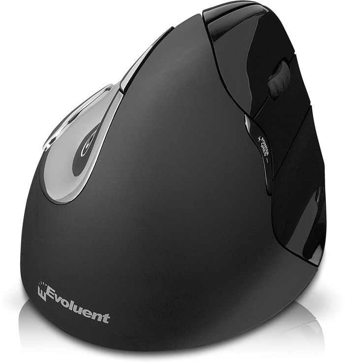 An Evoluent product. RIGHT HANDED Evoluent VerticalMouse 4 Bluetooth in Black for MAC (Can be used for Windows OS; buttons have default functionality assigned by Windows; Evoluent Mouse Manager not compatible). Patented vertical mouse that supports your h thumbnail