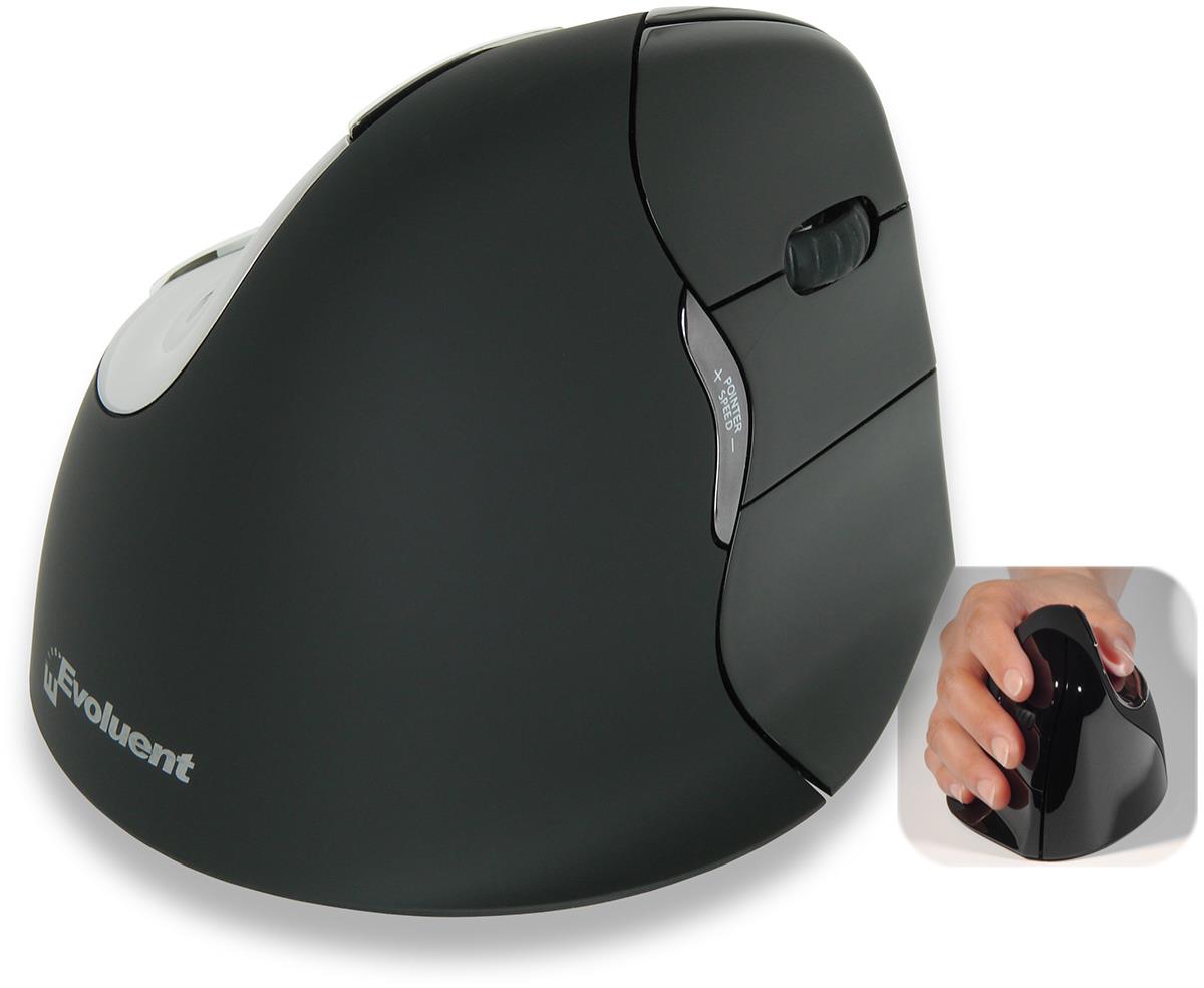 An Evoluent product. RIGHT HANDED Evoluent VerticalMouse 4 Bluetooth in Black for MAC (Can be used for Windows OS; buttons have default functionality assigned by Windows; Evoluent Mouse Manager not compatible). Patented vertical mouse that supports your h thumbnail
