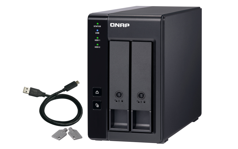 2-bay 3.5in SATA HDD USB 3.0 type-C hardware RAID external enclosure. USB-C to USB-A cable included. Expansion unit for QNAP NAS Windows Mac Linux computers. thumbnail