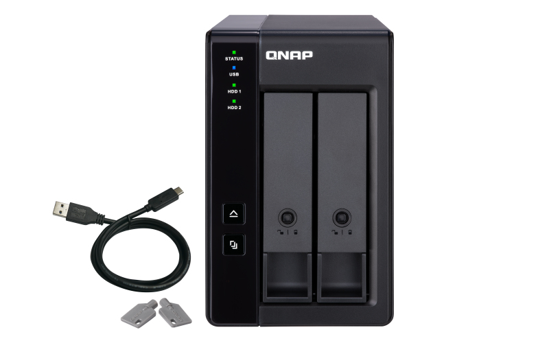 2-bay 3.5in SATA HDD USB 3.0 type-C hardware RAID external enclosure. USB-C to USB-A cable included. Expansion unit for QNAP NAS Windows Mac Linux computers. thumbnail