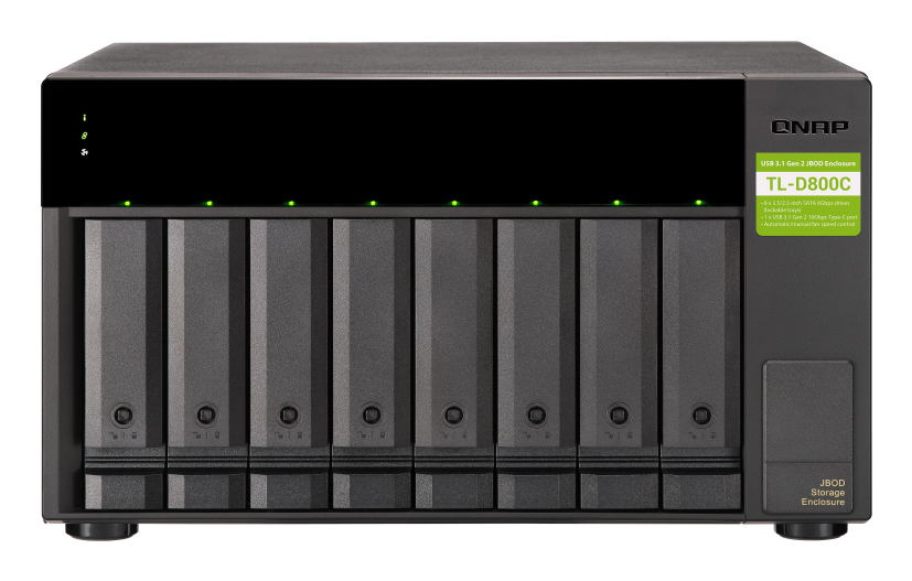 8-bay desktop USB-C 3.1 Gen2 10Gbps JBOD expansion unit  with a 1-meter USB-C to USB-A 3.1 Gen2 cable. thumbnail