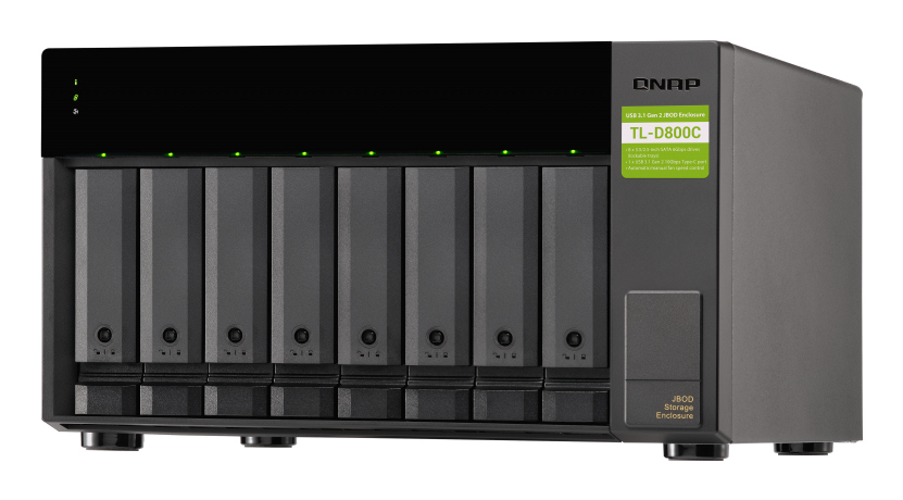 8-bay desktop USB-C 3.1 Gen2 10Gbps JBOD expansion unit  with a 1-meter USB-C to USB-A 3.1 Gen2 cable. thumbnail