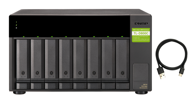 8-bay desktop USB-C 3.1 Gen2 10Gbps JBOD expansion unit  with a 1-meter USB-C to USB-A 3.1 Gen2 cable. thumbnail