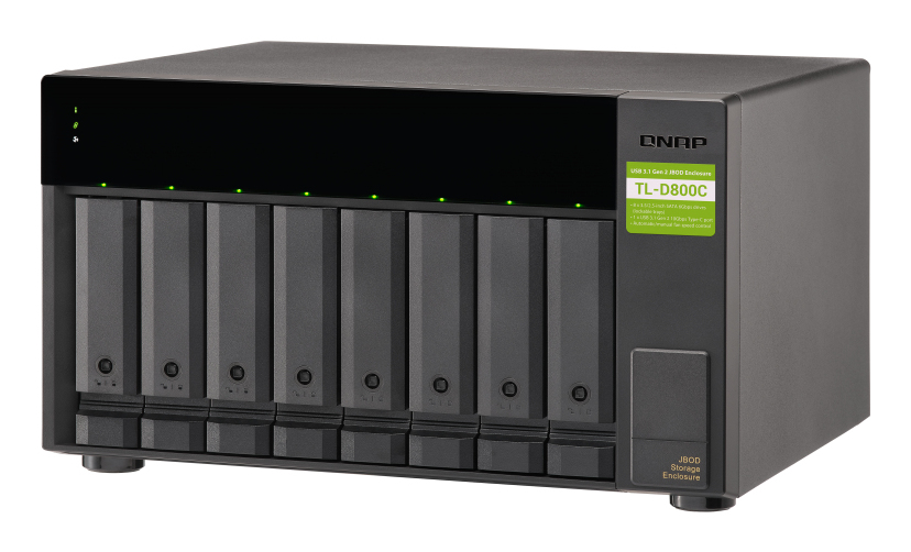 8-bay desktop USB-C 3.1 Gen2 10Gbps JBOD expansion unit  with a 1-meter USB-C to USB-A 3.1 Gen2 cable. thumbnail