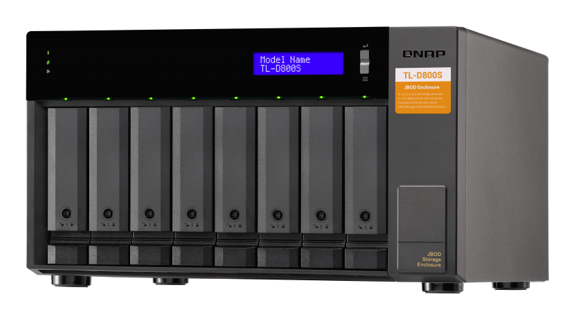 8-bay desktop SATA JBOD expansion unit with a QXP-800eS-A1164 PCIe SATA host card and 2 SFF-8088 to SFF-8088 SAS/SATA 6Gb/s external cables. thumbnail