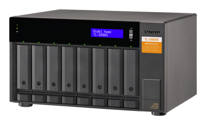 8-bay desktop SATA JBOD expansion unit with a QXP-800eS-A1164 PCIe SATA host card and 2 SFF-8088 to SFF-8088 SAS/SATA 6Gb/s external cables. thumbnail