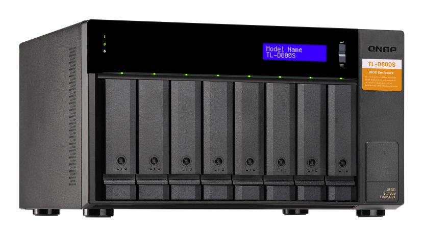 8-bay desktop SATA JBOD expansion unit with a QXP-800eS-A1164 PCIe SATA host card and 2 SFF-8088 to SFF-8088 SAS/SATA 6Gb/s external cables. thumbnail