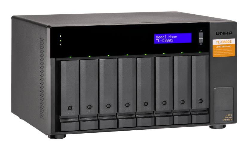 8-bay desktop SATA JBOD expansion unit with a QXP-800eS-A1164 PCIe SATA host card and 2 SFF-8088 to SFF-8088 SAS/SATA 6Gb/s external cables. thumbnail