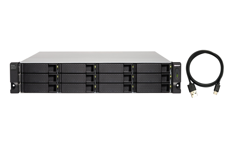 12-bay 2U rackmount USB-C 3.1 Gen2 10Gbps JBOD expansion unit redundant PSU with a 1-meter USB-C to USB-A 3.1 Gen2 cable. thumbnail