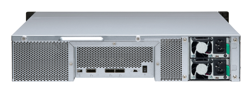 12-bay 2U rackmount SATA JBOD expansion unit redundant PSU with a QXP-1600eS PCIe SATA host card and 3 SFF-8088 to SFF-8644 SAS/SATA 6Gb/s external cables. thumbnail