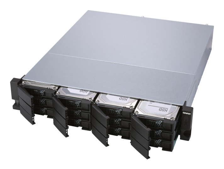 12-bay 2U rackmount SATA JBOD expansion unit redundant PSU with a QXP-1600eS PCIe SATA host card and 3 SFF-8088 to SFF-8644 SAS/SATA 6Gb/s external cables. thumbnail