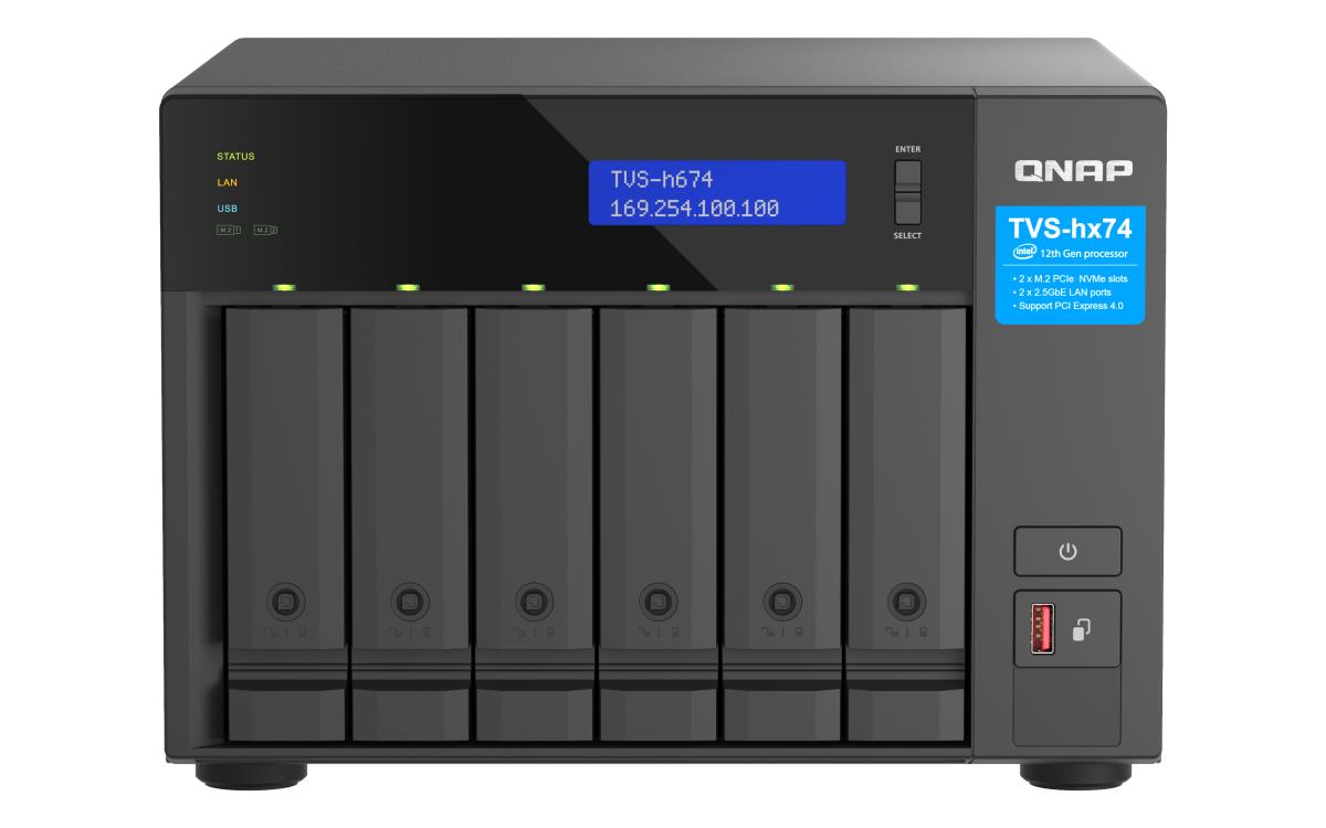 6-bay QuTS hero NAS | Intel Core i3-12100 4-core/8-thread | up to 4.3GHz | 16GB SO-DIMM  DDR4(max.128GB) | 6 x 2.5in/3.5in SATA HDD/SSD | 2 x 2.5GbE | 2x M.2 PCIe Gen4 x4 slots | PCIe Gen4 slots | HDMI 1.4b | 250W PSU thumbnail