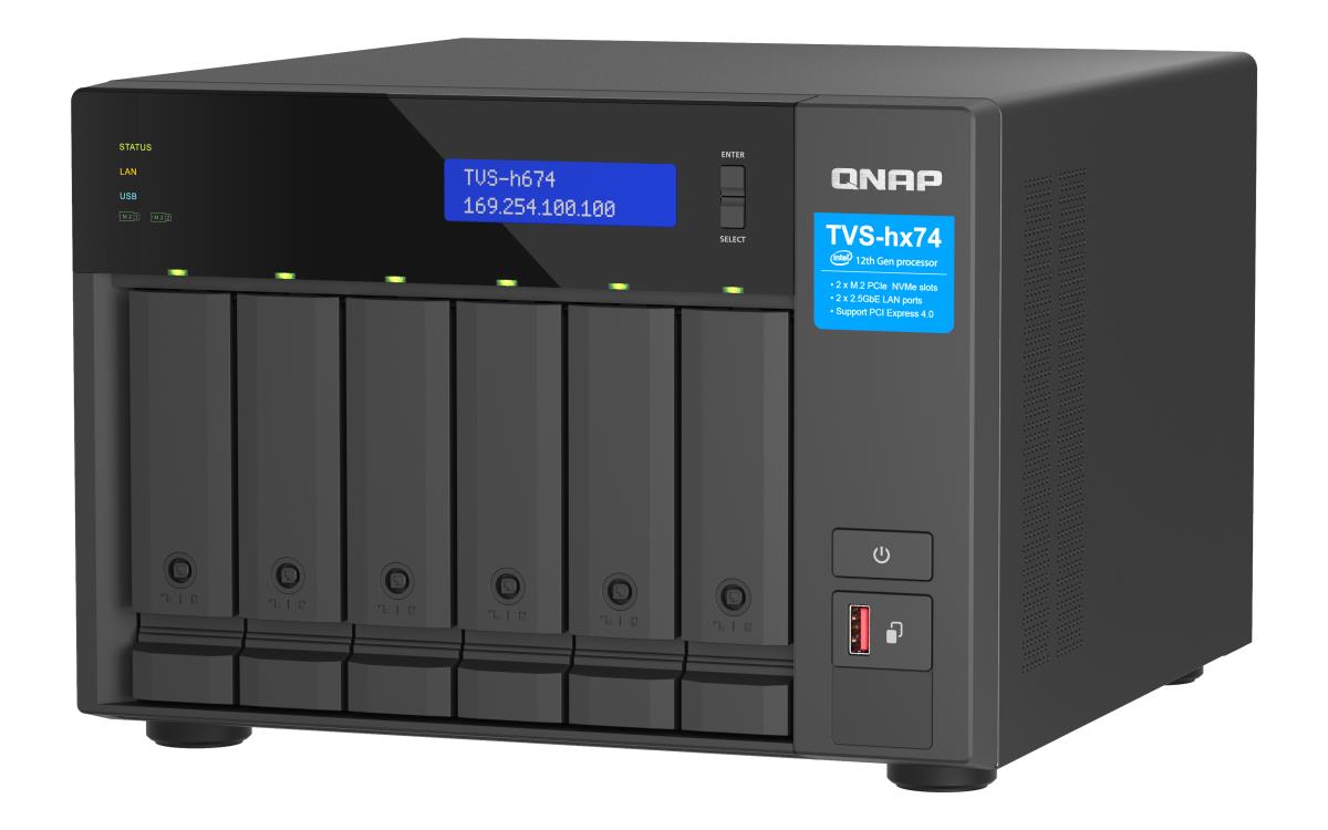 6-bay QuTS hero NAS | Intel Core i3-12100 4-core/8-thread | up to 4.3GHz | 16GB SO-DIMM  DDR4(max.128GB) | 6 x 2.5in/3.5in SATA HDD/SSD | 2 x 2.5GbE | 2x M.2 PCIe Gen4 x4 slots | PCIe Gen4 slots | HDMI 1.4b | 250W PSU thumbnail