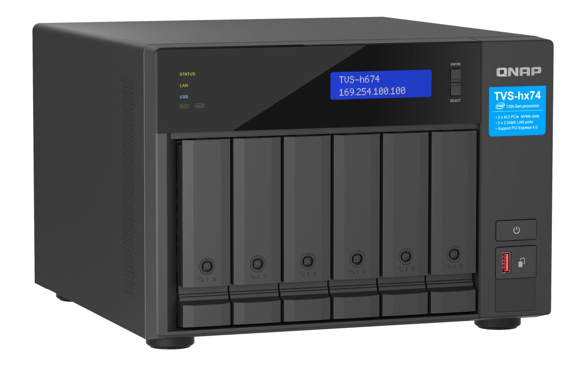 6-bay QuTS hero NAS | Intel Core i3-12100 4-core/8-thread | up to 4.3GHz | 16GB SO-DIMM  DDR4(max.128GB) | 6 x 2.5in/3.5in SATA HDD/SSD | 2 x 2.5GbE | 2x M.2 PCIe Gen4 x4 slots | PCIe Gen4 slots | HDMI 1.4b | 250W PSU thumbnail