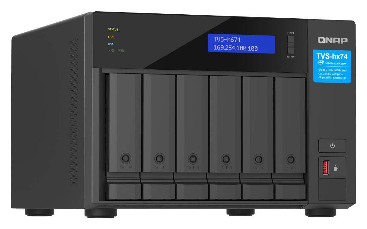 6-bay QuTS hero NAS | Intel Core i3-12100 4-core/8-thread | up to 4.3GHz | 16GB SO-DIMM  DDR4(max.128GB) | 6 x 2.5in/3.5in SATA HDD/SSD | 2 x 2.5GbE | 2x M.2 PCIe Gen4 x4 slots | PCIe Gen4 slots | HDMI 1.4b | 250W PSU thumbnail