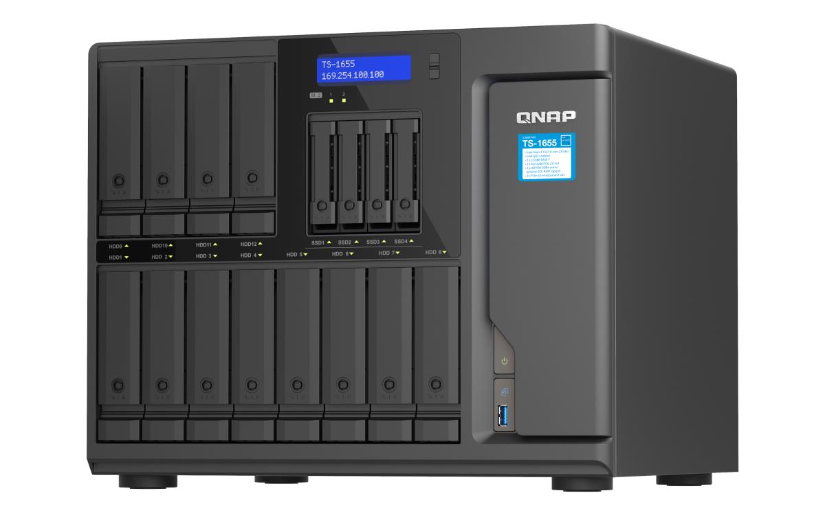 16-Bay NAS | Intel Atom C5125 8-core/8-thread 2.8GHz processor | 8 GB UDIMM DDR4 non-ECC (1 x 8GB) | 4 x UDIMM DDR4 slots with ECC supported | 16 x 2.5in/3.5in SATA HDD/SSD bays + 4 x 2.5in SATA SSD bays | 2 x M.2 2280 PCIe Gen3 x2 slots | thumbnail
