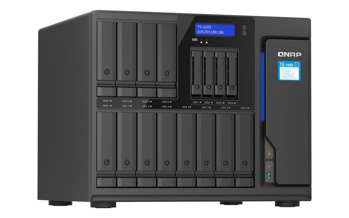 16-Bay NAS | Intel Atom C5125 8-core/8-thread 2.8GHz processor | 8 GB UDIMM DDR4 non-ECC (1 x 8GB) | 4 x UDIMM DDR4 slots with ECC supported | 16 x 2.5in/3.5in SATA HDD/SSD bays + 4 x 2.5in SATA SSD bays | 2 x M.2 2280 PCIe Gen3 x2 slots | thumbnail