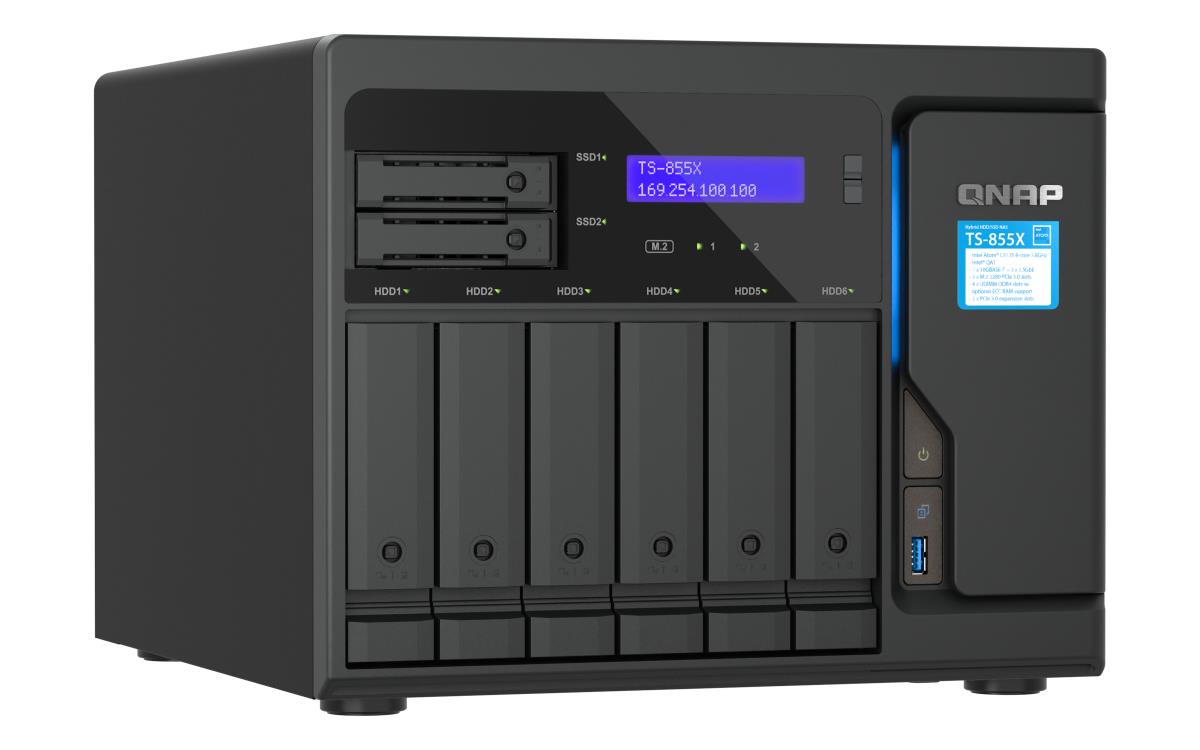 8-Bay NAS Intel Atom C5125 8-core/8-thread 2.8GHz processor 8 GB UDIMM DDR4 non-ECC (1 x 8GB) 4x UDIMM DDR4 slots with ECC supported 6x 2.5/3.5 SATA HDD/SSD bays + 2x 2.5 SATA SSD bays 2x M.2 2280 PCIe Gen3 x4 slots 1x 10GBASE-T 2x 2.5GbE (RJ-45)3x U thumbnail