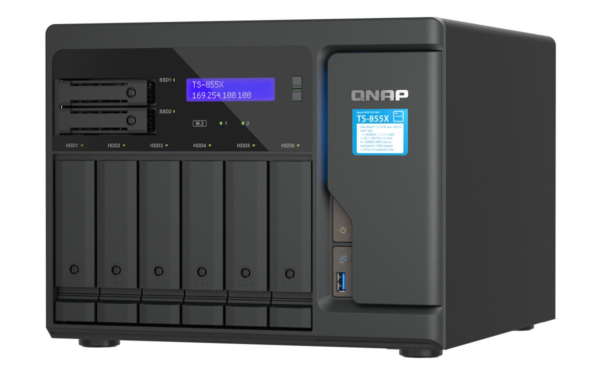 8-Bay NAS Intel Atom C5125 8-core/8-thread 2.8GHz processor 8 GB UDIMM DDR4 non-ECC (1 x 8GB) 4x UDIMM DDR4 slots with ECC supported 6x 2.5/3.5 SATA HDD/SSD bays + 2x 2.5 SATA SSD bays 2x M.2 2280 PCIe Gen3 x4 slots 1x 10GBASE-T 2x 2.5GbE (RJ-45)3x U thumbnail