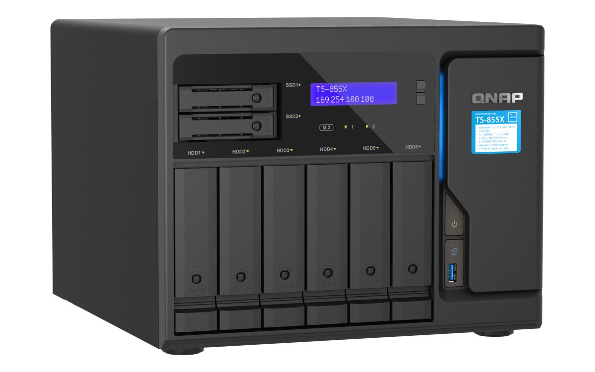 8-Bay NAS Intel Atom C5125 8-core/8-thread 2.8GHz processor 8 GB UDIMM DDR4 non-ECC (1 x 8GB) 4x UDIMM DDR4 slots with ECC supported 6x 2.5/3.5 SATA HDD/SSD bays + 2x 2.5 SATA SSD bays 2x M.2 2280 PCIe Gen3 x4 slots 1x 10GBASE-T 2x 2.5GbE (RJ-45)3x U thumbnail