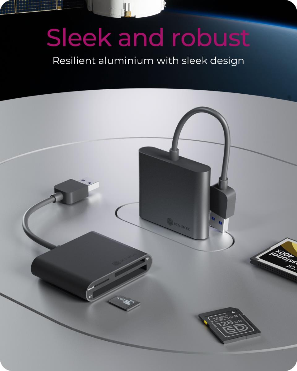 EU Product - MultiReader IcyBox       3xCard CF,SD,microSD IB-CR301-U3 retail thumbnail
