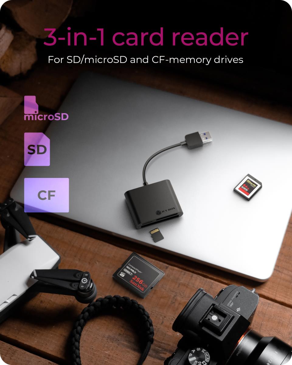 EU Product - MultiReader IcyBox       3xCard CF,SD,microSD IB-CR301-U3 retail thumbnail