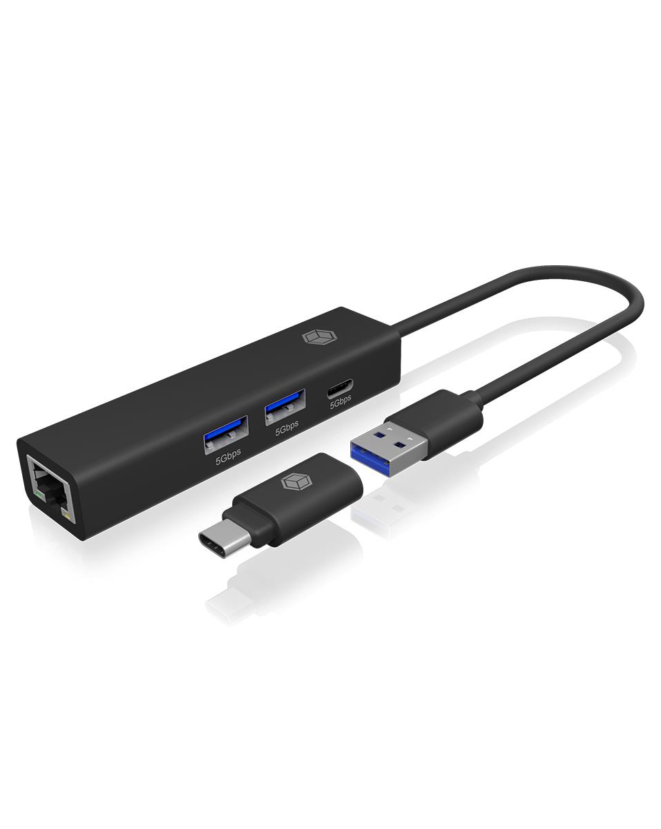EU Product - Adapter IcyBox USB3.2 Gen1 Hub & Gigabit LAN 4-in-1 retail thumbnail