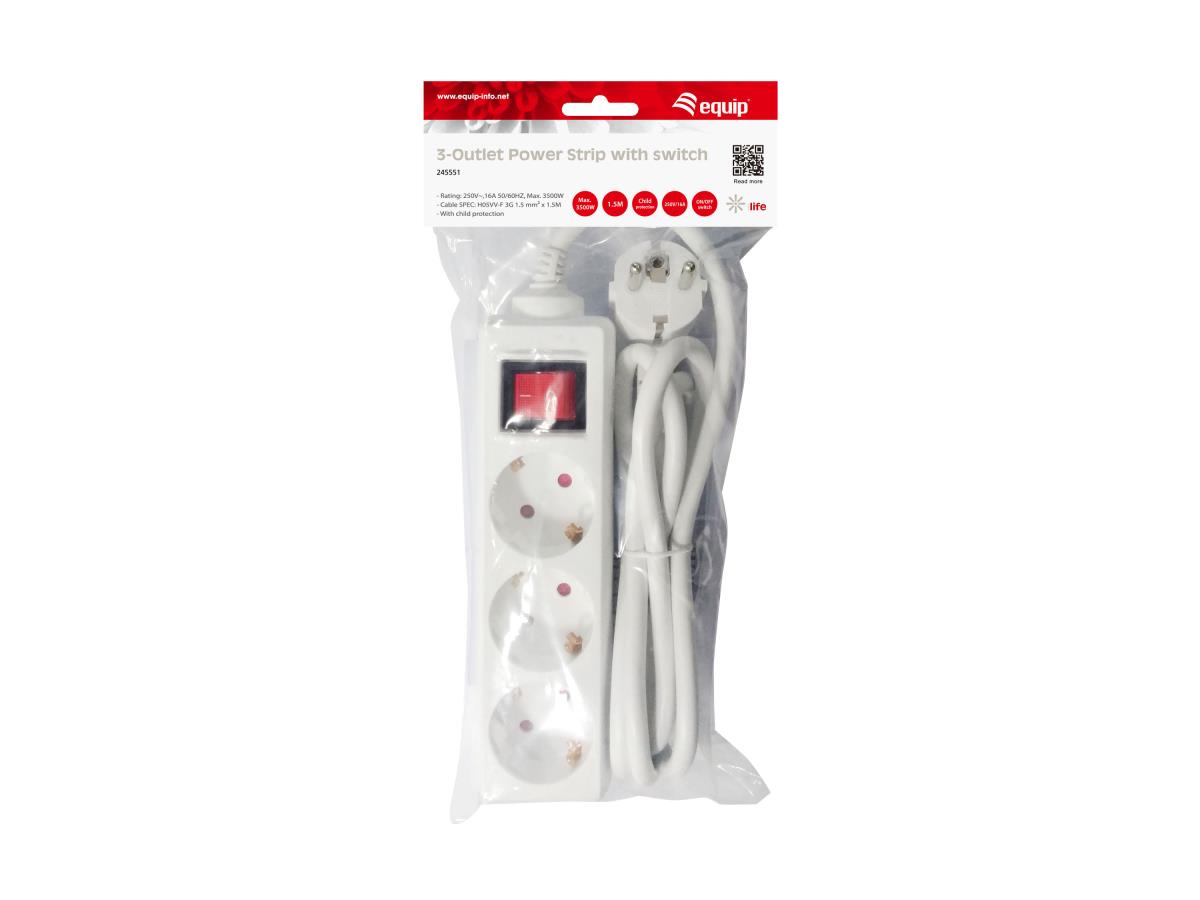EU Product - Steckdosenleiste 3xSchuko+Switch->St.90�CL ws.    Pla. thumbnail