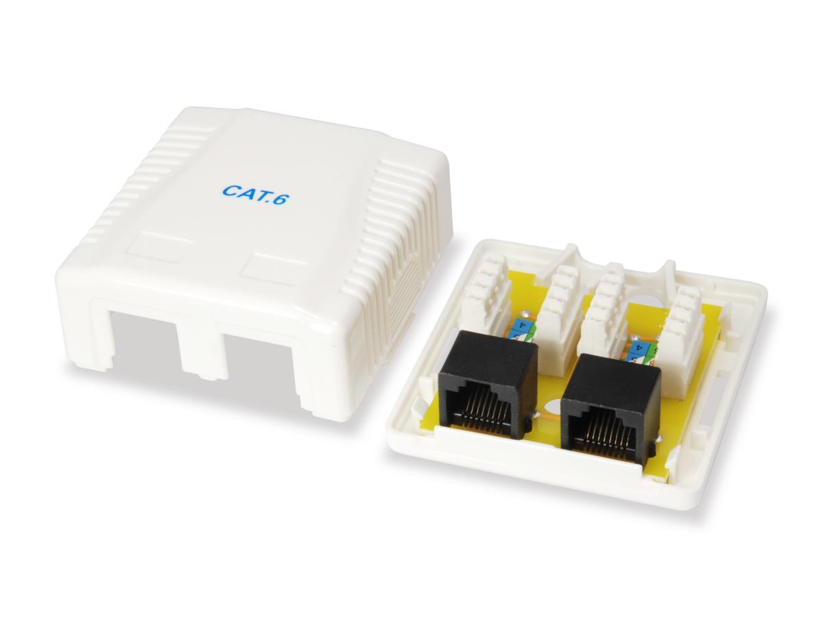 EU Product - Aufputzdose Cat6  2-Port 2x RJ45 UTP       RAL 9010 ws Polybeutel thumbnail