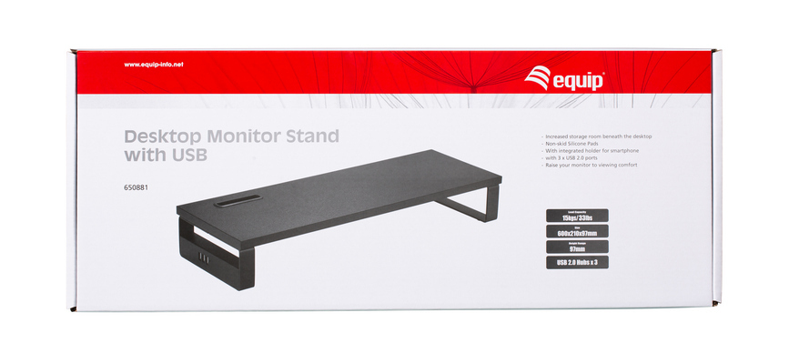 EU Product - Monitortischerh�hung 3xUSB2.0/Handyhalter 15Kg schwarz retail thumbnail