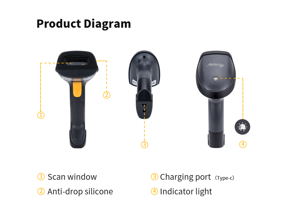 EU Product - Barcode Handscanner 2D Laser mit Halterung 2.4GHz sw - Hand Scanner thumbnail