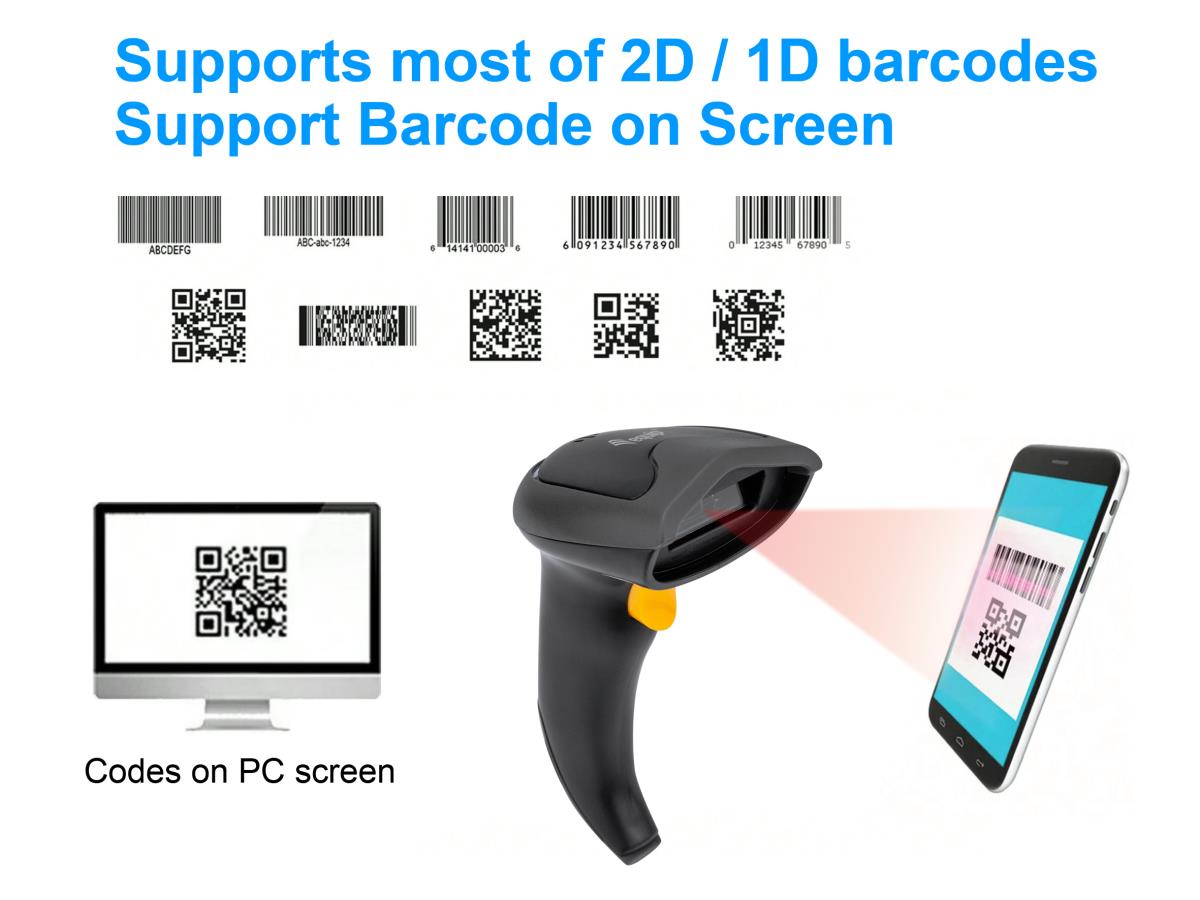 EU Product - Barcode Handscanner 2D Laser mit Halterung 2.4GHz sw - Hand Scanner thumbnail