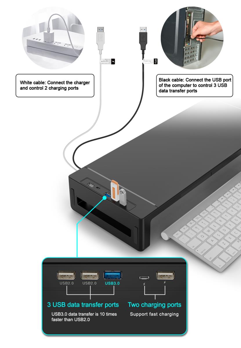 EU Product - Monitortischerh�hung 4xUSB-A/USB-C/+      25Kg schwarz thumbnail