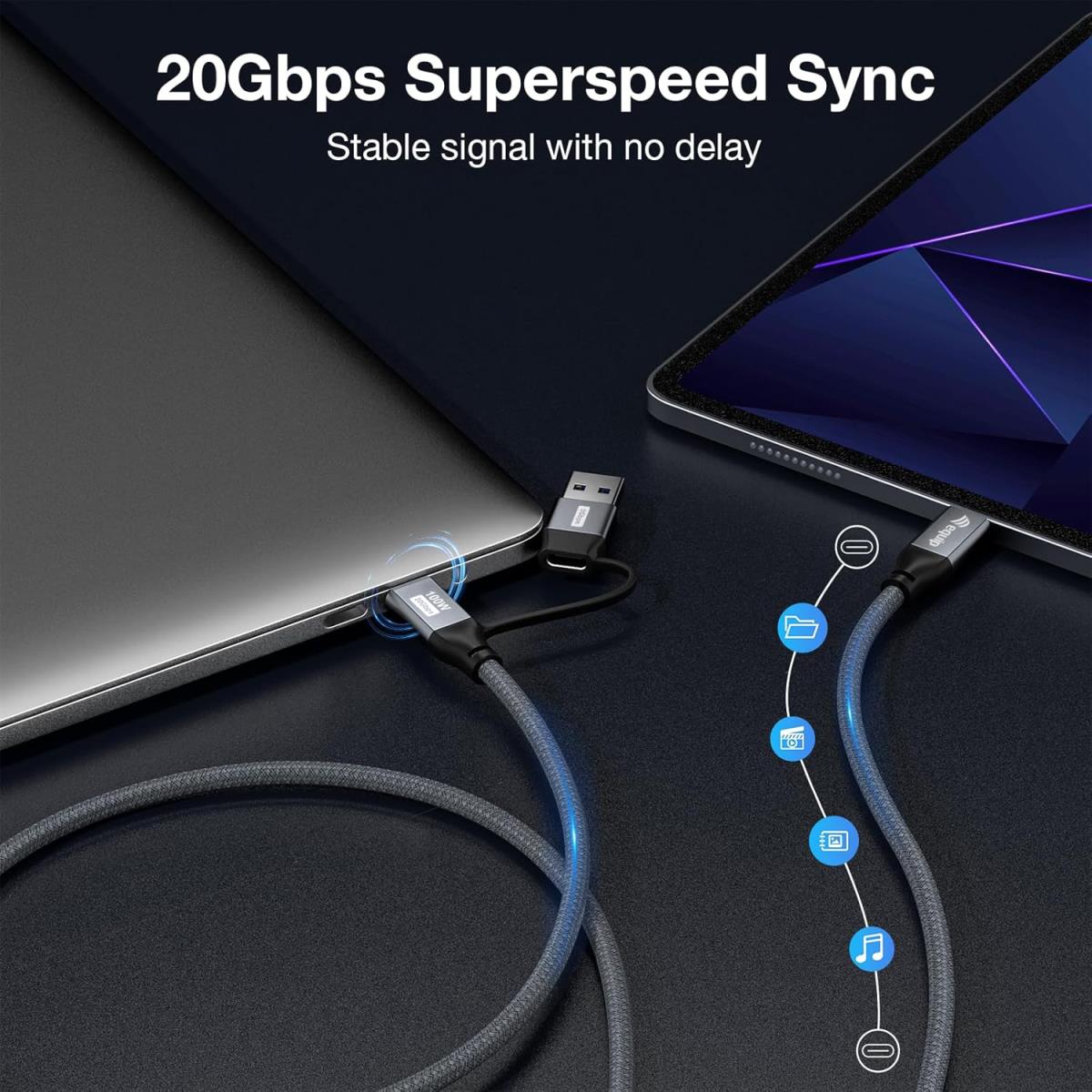 EU Product - Kabel USB-C3.2->C/A Gen2x2 PD100W St/St  3.00m schwarz thumbnail