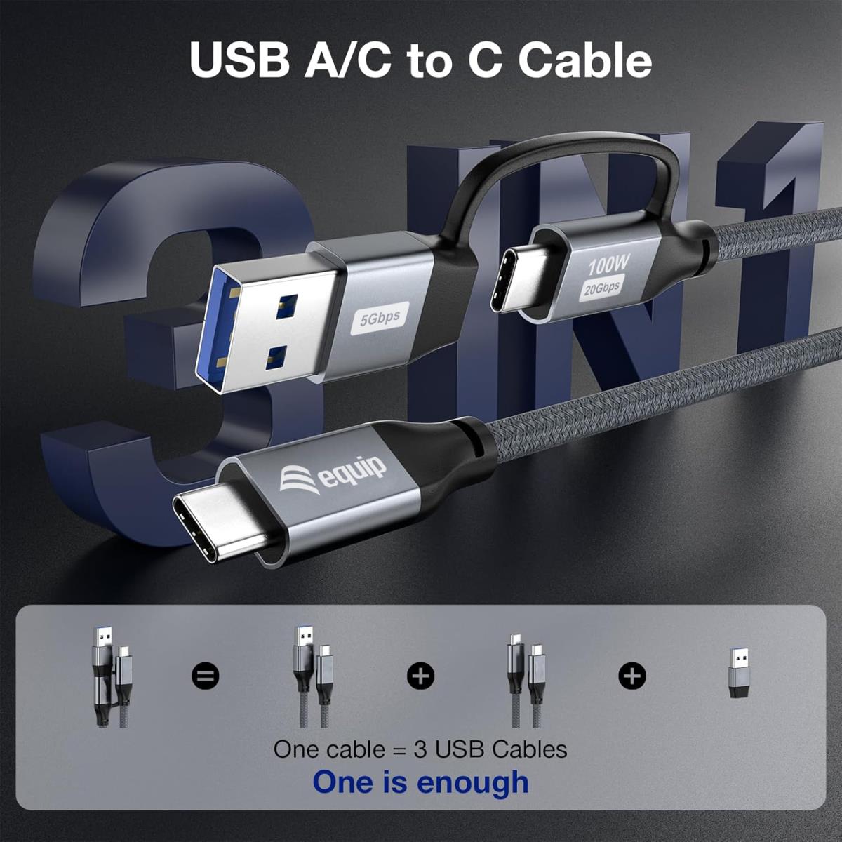 EU Product - Kabel USB-C3.2->C/A Gen2x2 PD100W St/St  3.00m schwarz thumbnail