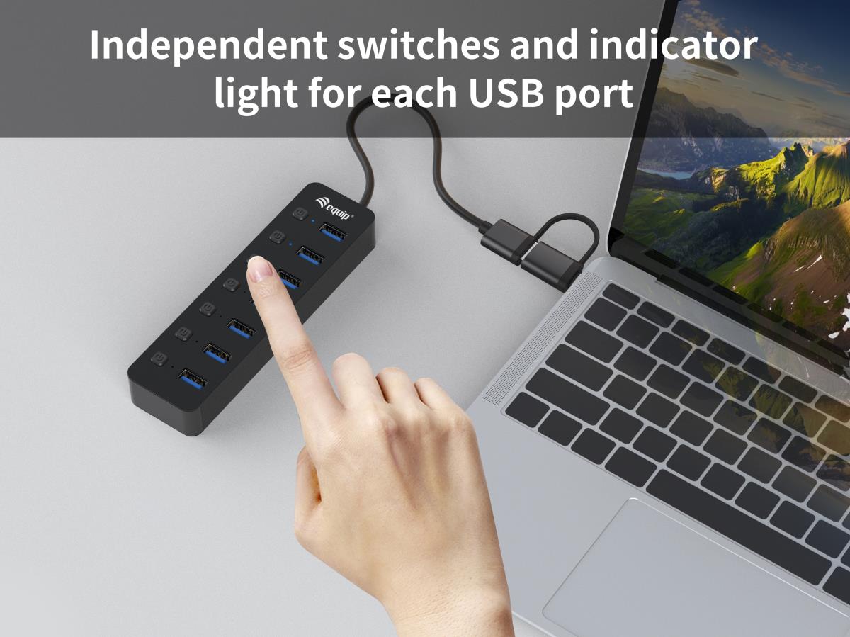 EU Product - 7-Port USB-A3.2-Hub->7xUSB-A 3.2 +USB-C Adapter  5Gbps thumbnail