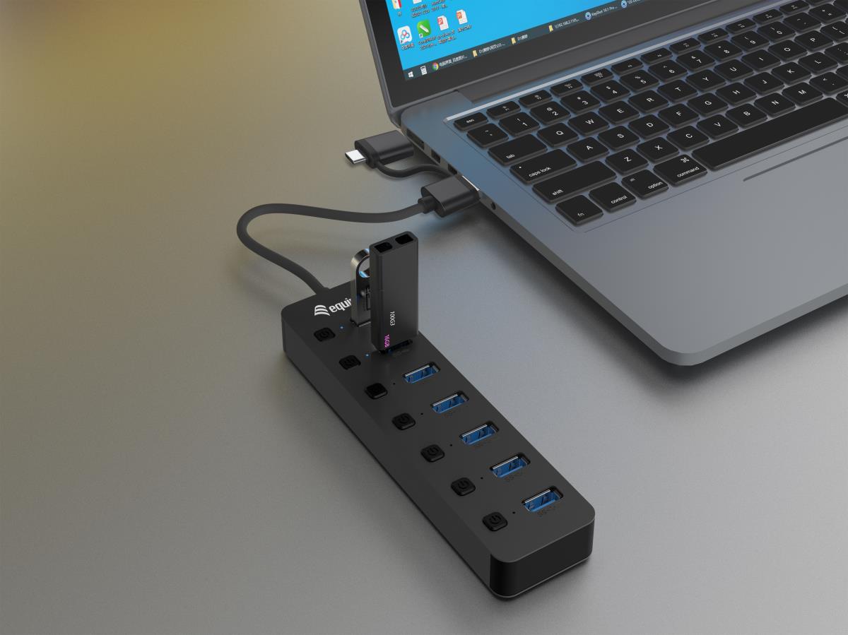 EU Product - 7-Port USB-A3.2-Hub->7xUSB-A 3.2 +USB-C Adapter  5Gbps thumbnail